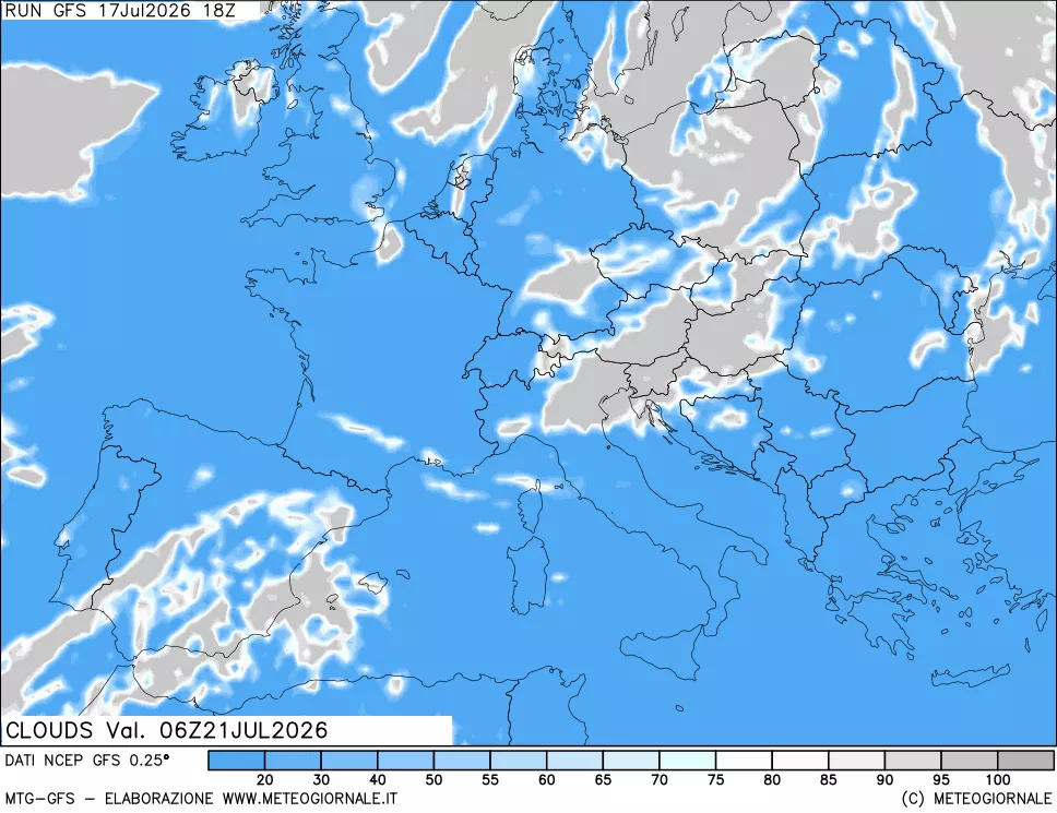 mappa Nuvolosit&agrave; totale