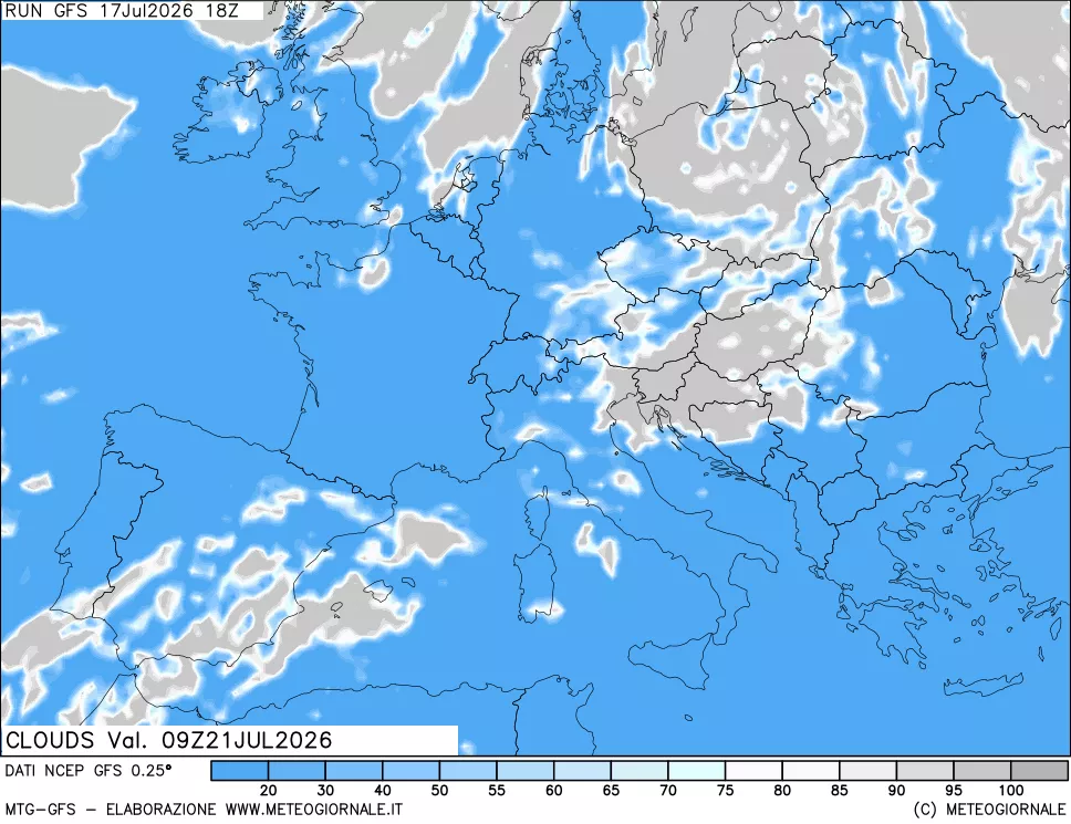 mappa Nuvolosit&agrave; totale