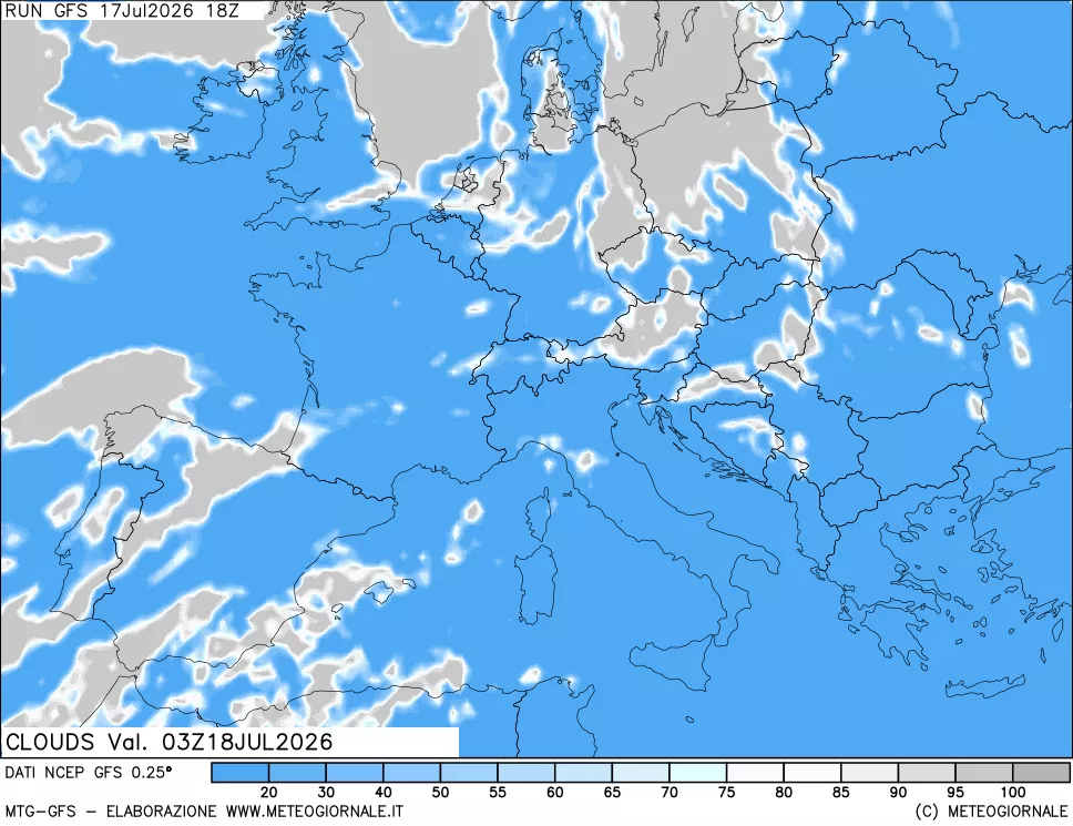 mappa Nuvolosit&agrave; totale