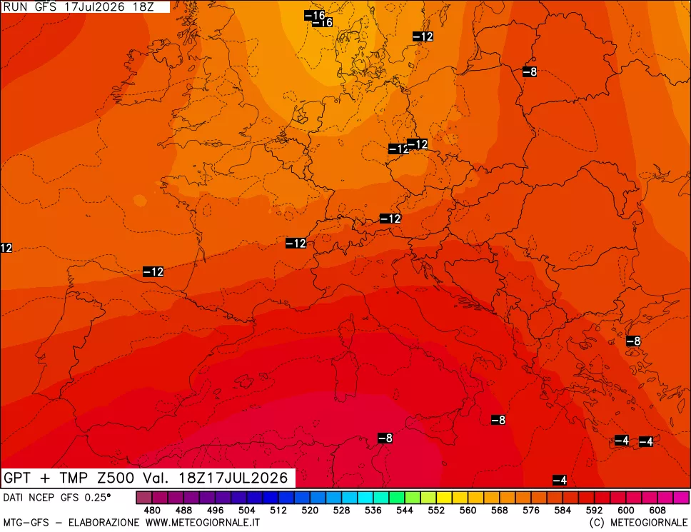 mappa 500 hPa GPT + Temp
