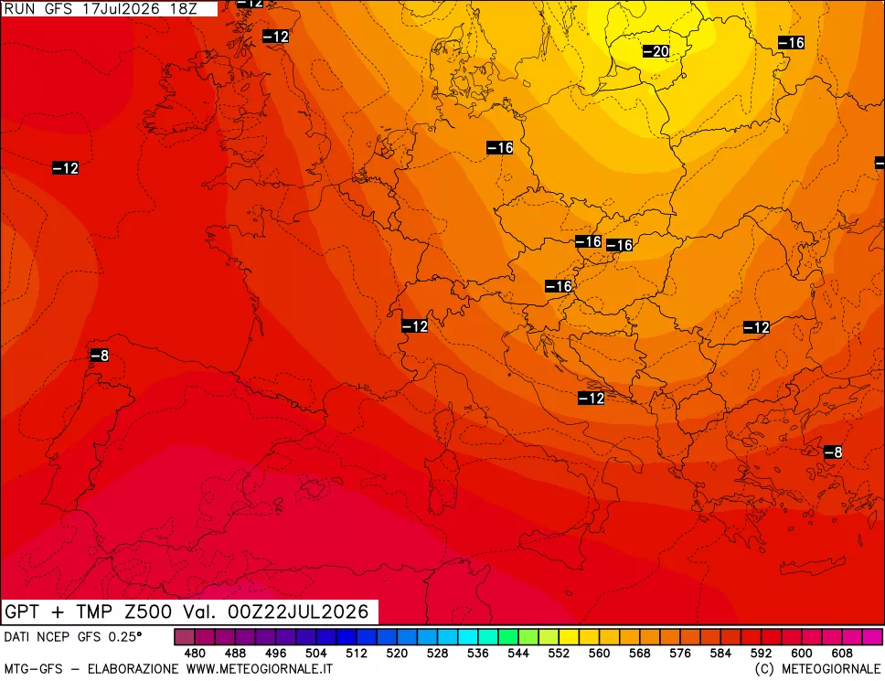 mappa 500 hPa GPT + Temp