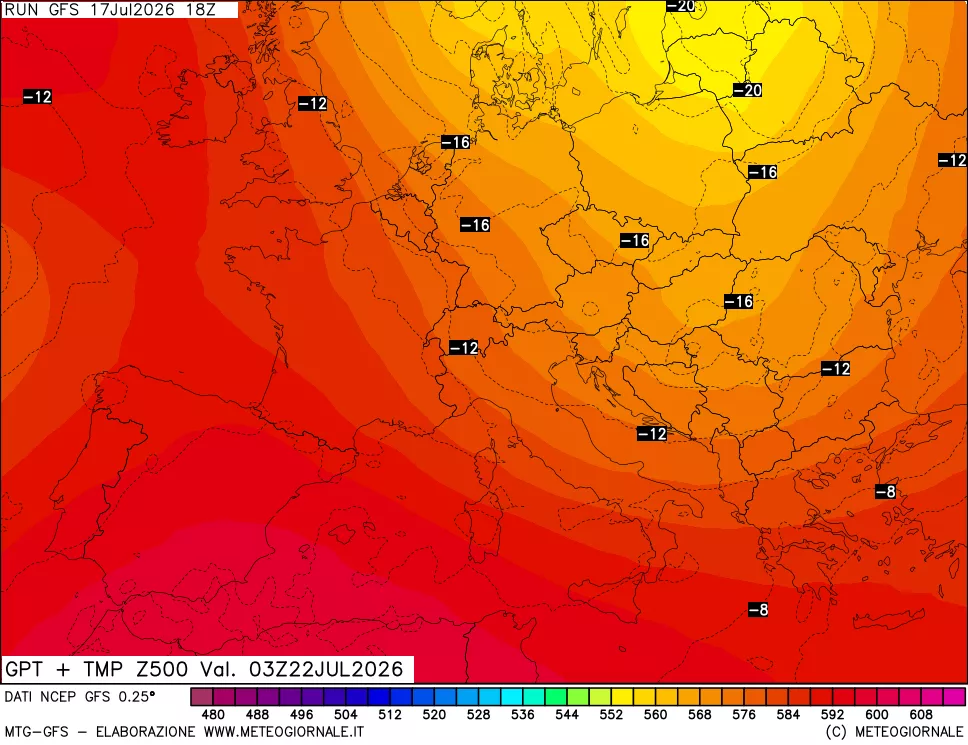 mappa 500 hPa GPT + Temp