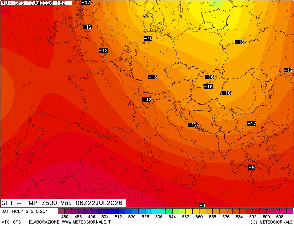 mappa 500 hPa GPT + Temp