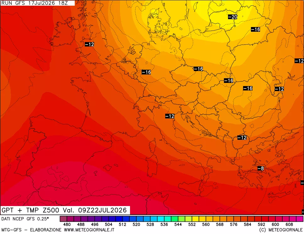 mappa 500 hPa GPT + Temp