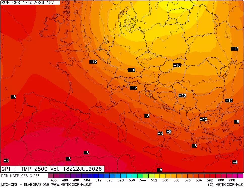 mappa 500 hPa GPT + Temp