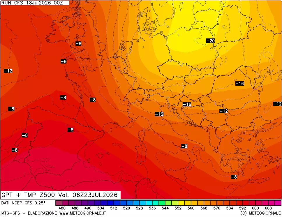 mappa 500 hPa GPT + Temp