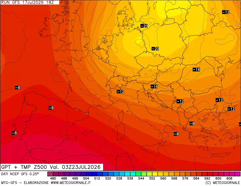 mappa 500 hPa GPT + Temp