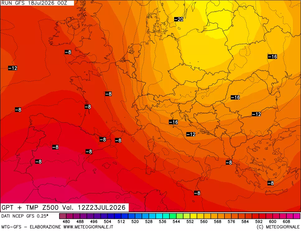 mappa 500 hPa GPT + Temp
