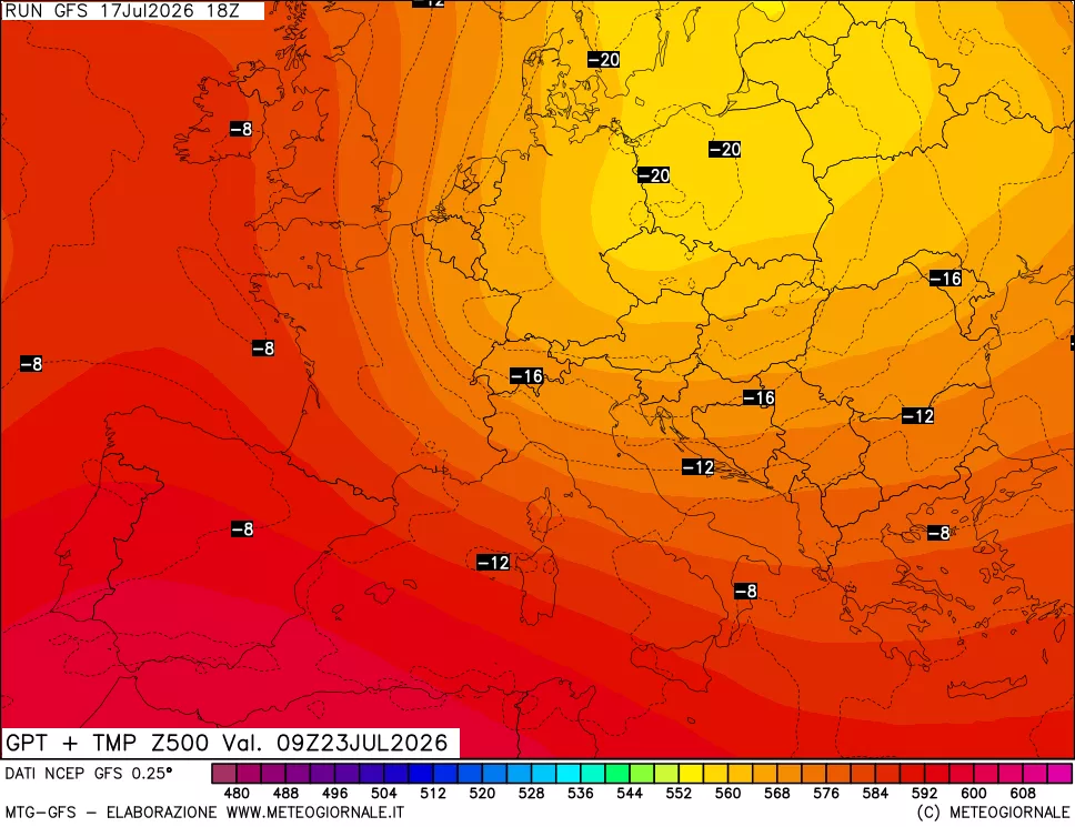 mappa 500 hPa GPT + Temp