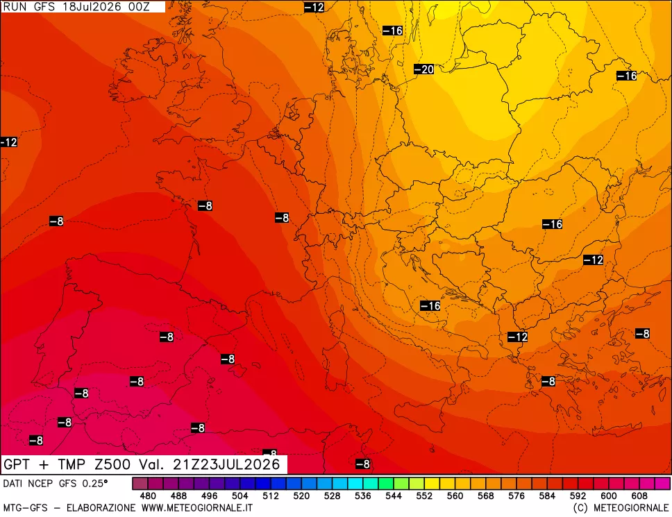 mappa 500 hPa GPT + Temp
