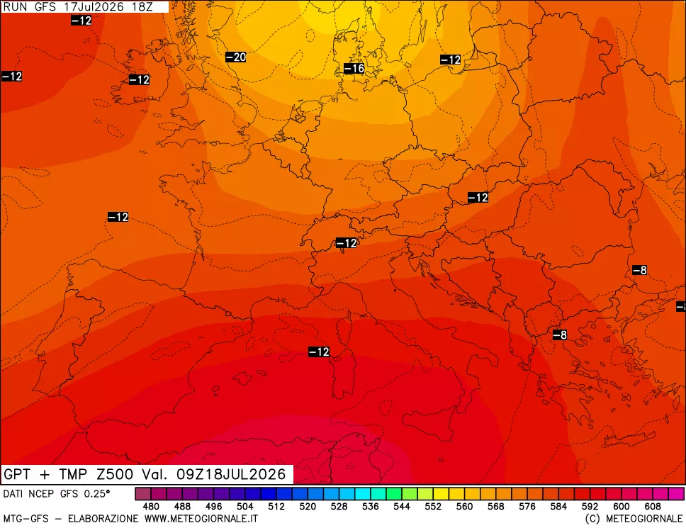 mappa 500 hPa GPT + Temp