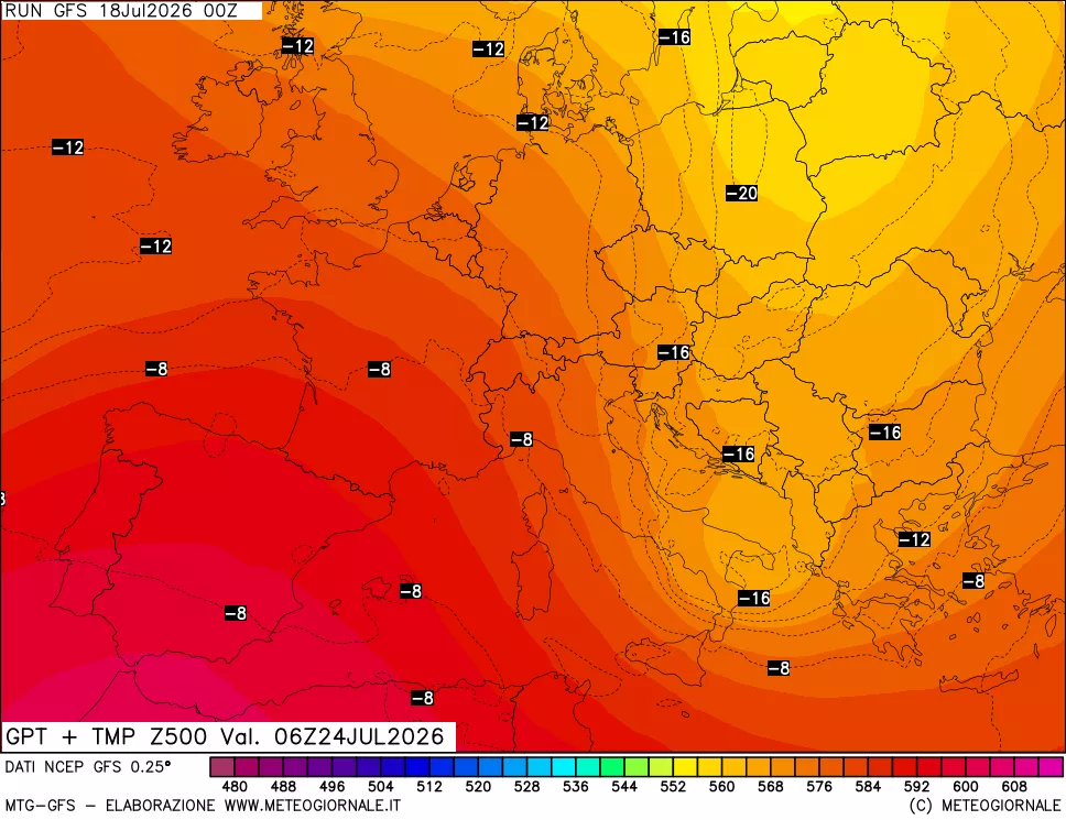 mappa 500 hPa GPT + Temp