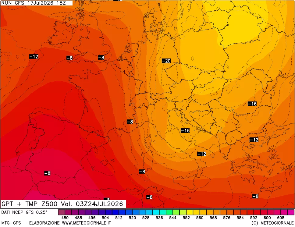 mappa 500 hPa GPT + Temp