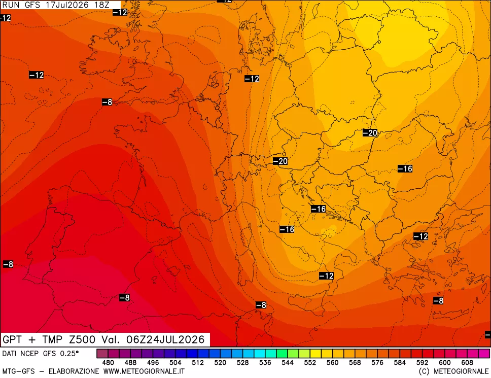 mappa 500 hPa GPT + Temp