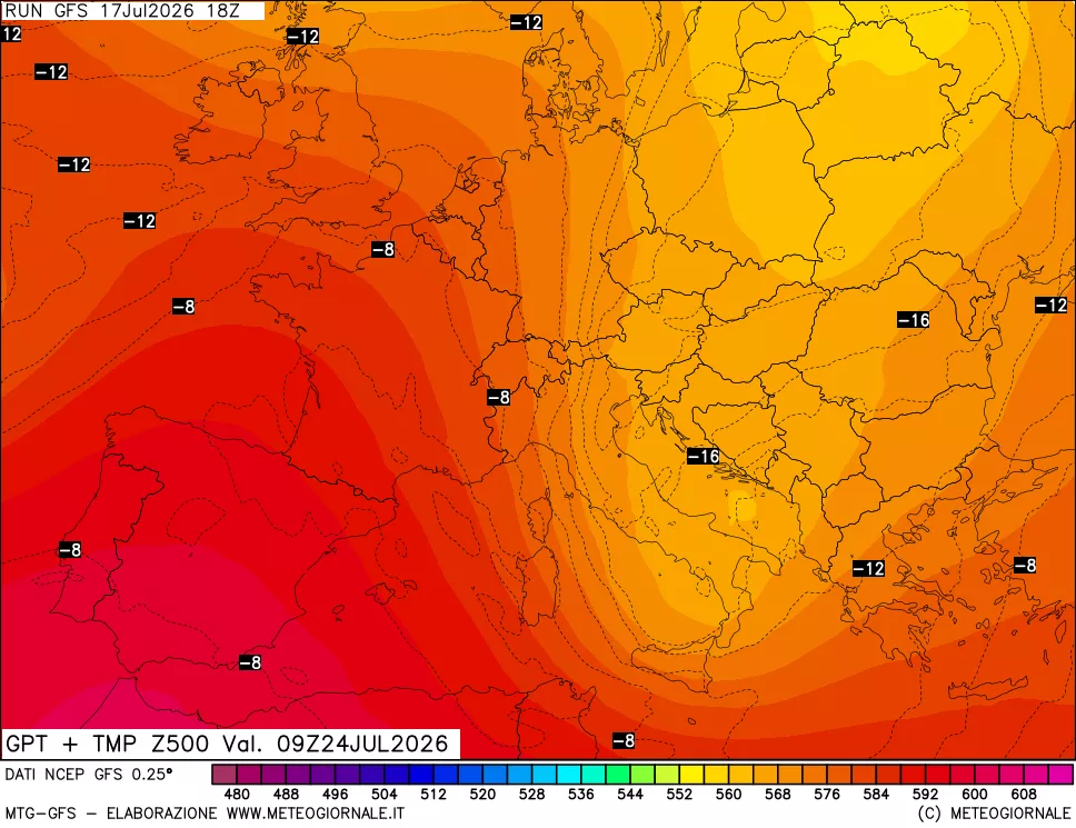 mappa 500 hPa GPT + Temp