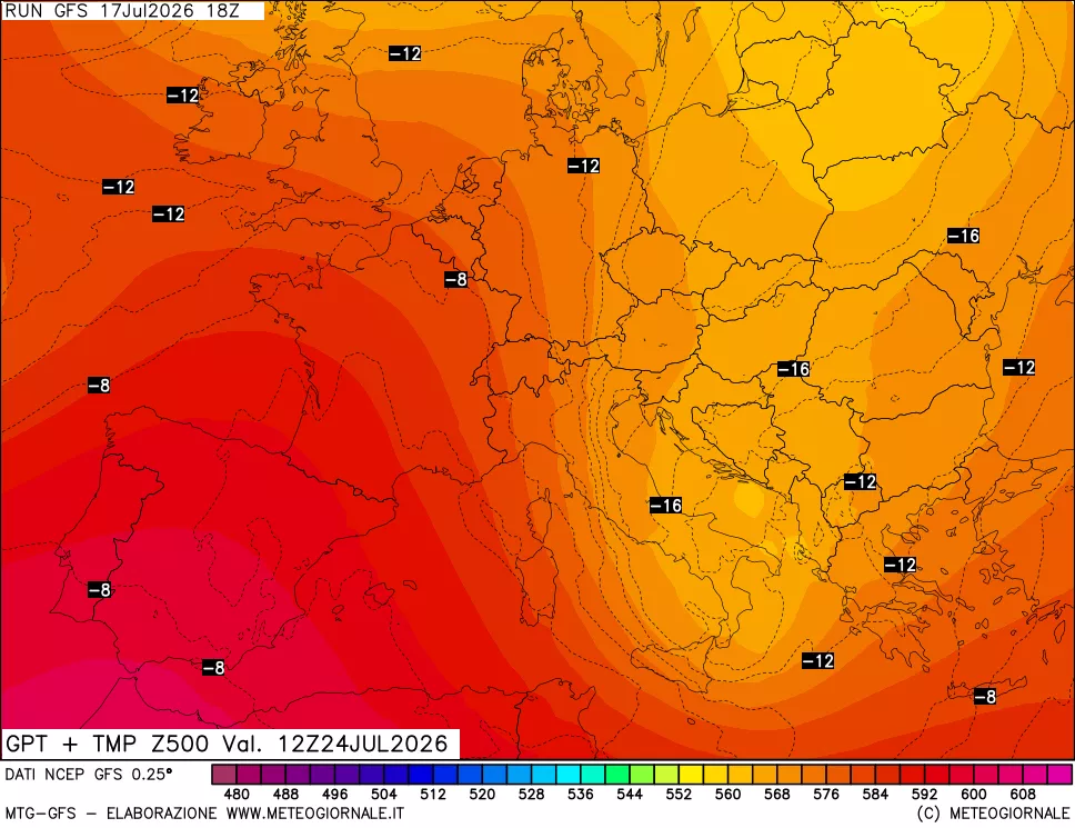 mappa 500 hPa GPT + Temp