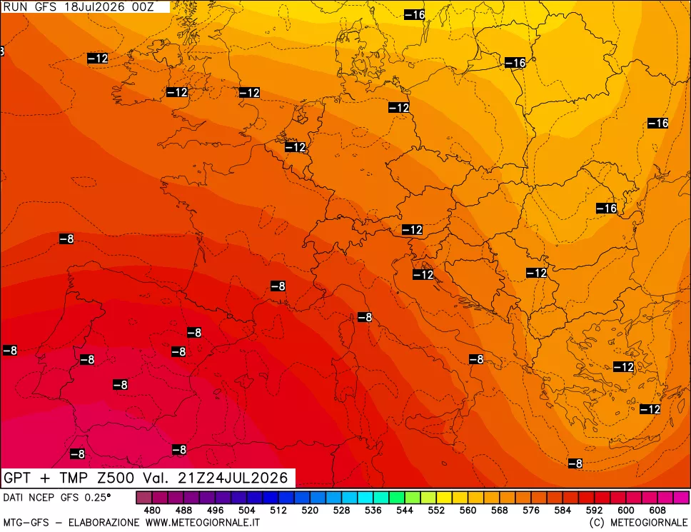 mappa 500 hPa GPT + Temp