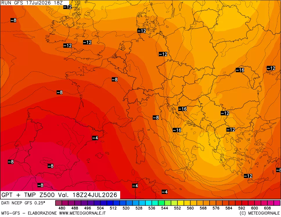 mappa 500 hPa GPT + Temp