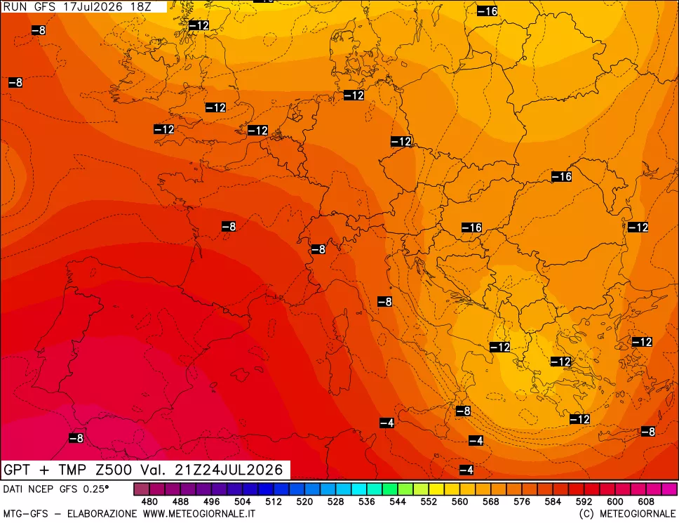 mappa 500 hPa GPT + Temp