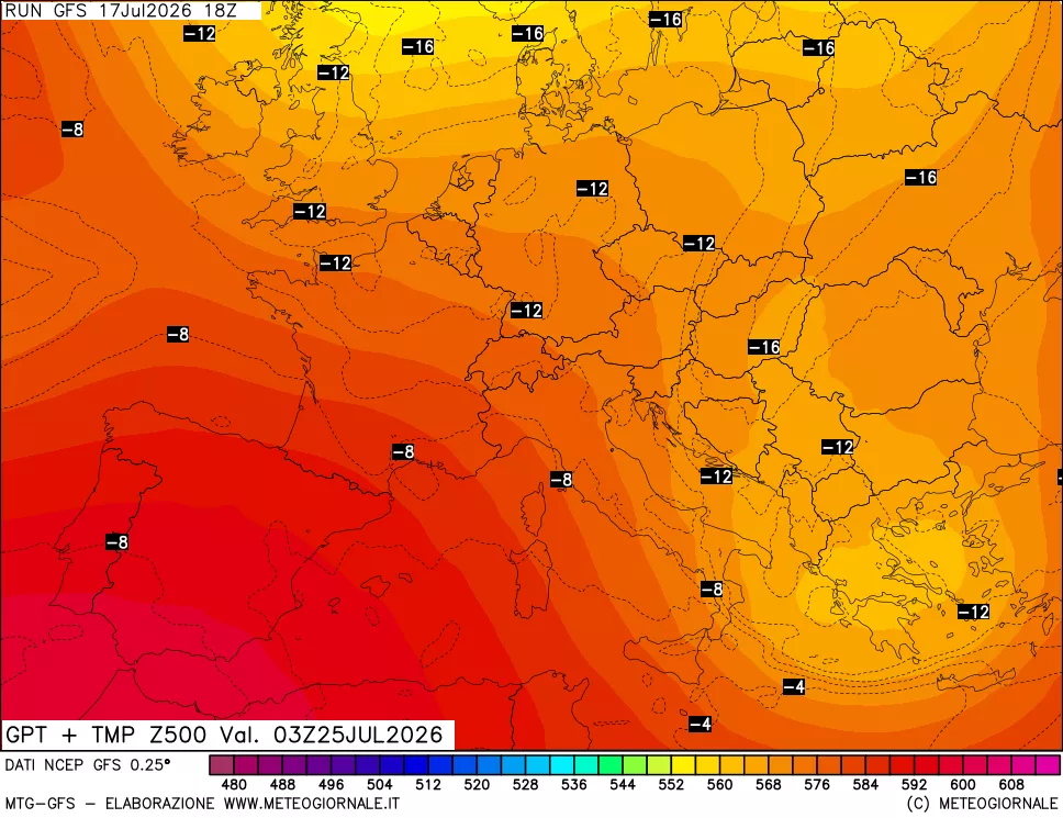 mappa 500 hPa GPT + Temp
