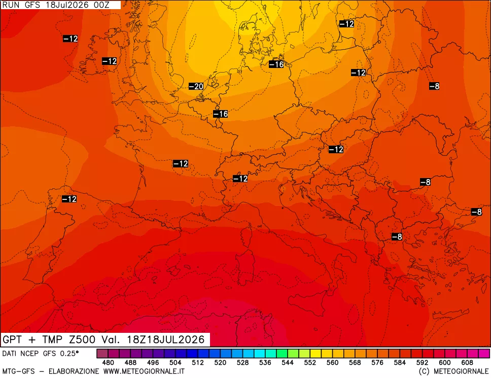mappa 500 hPa GPT + Temp