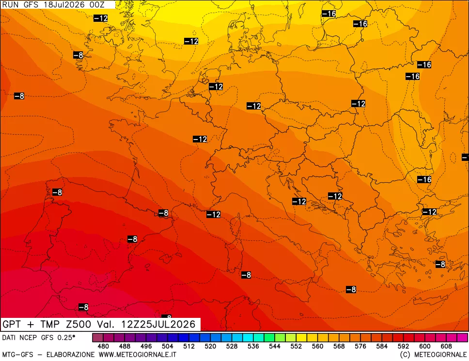 mappa 500 hPa GPT + Temp
