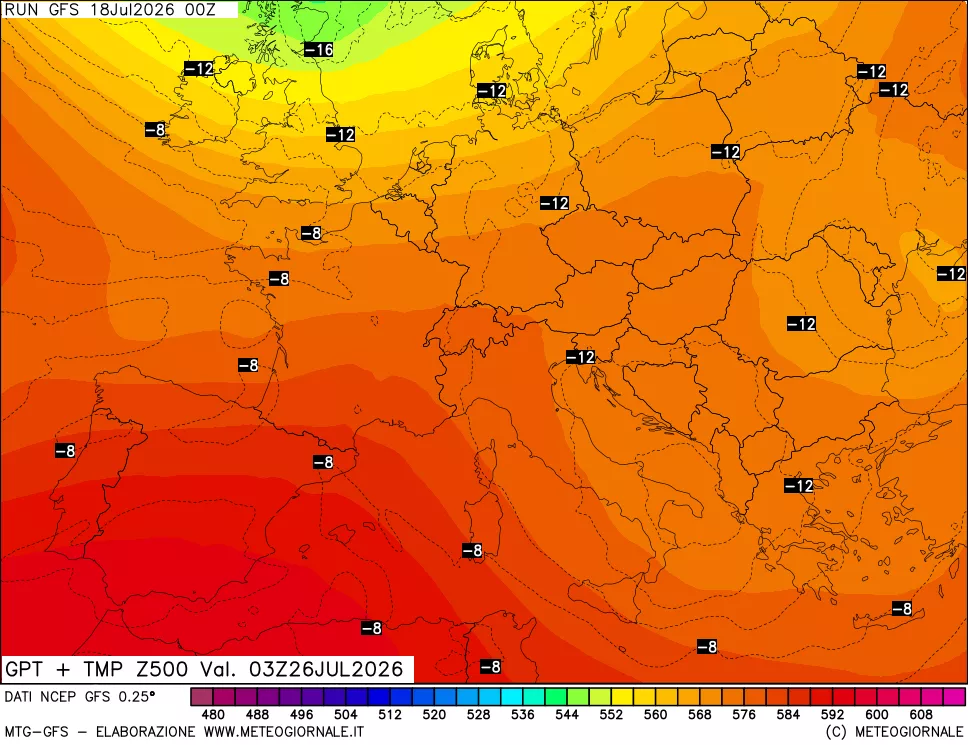 mappa 500 hPa GPT + Temp