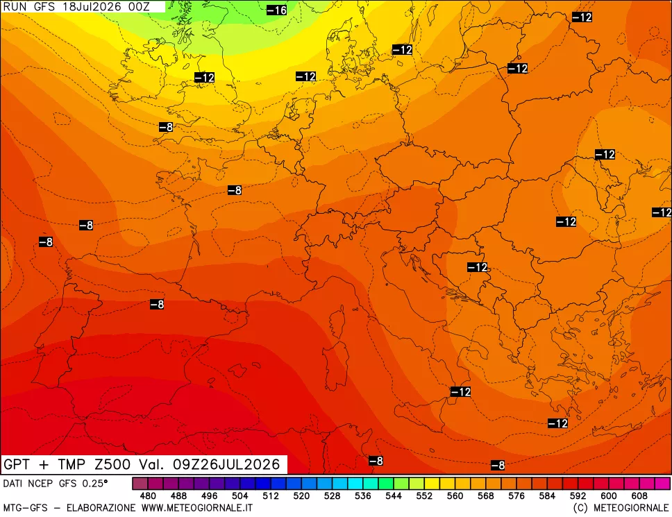 mappa 500 hPa GPT + Temp