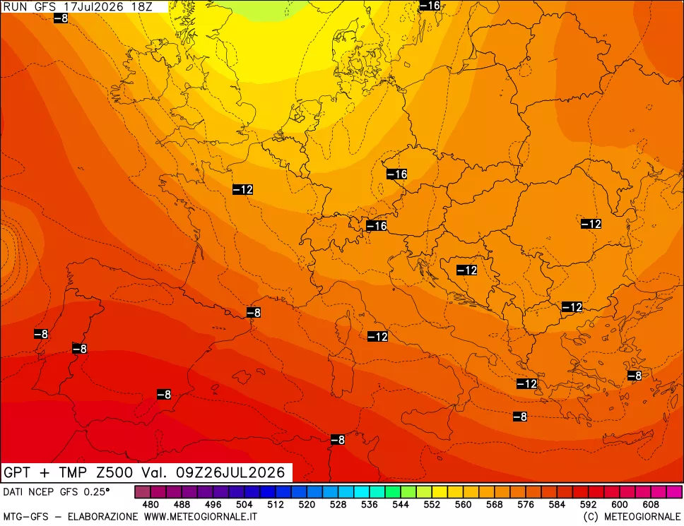 mappa 500 hPa GPT + Temp