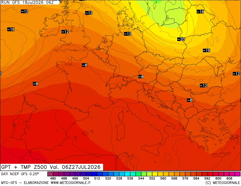 mappa 500 hPa GPT + Temp