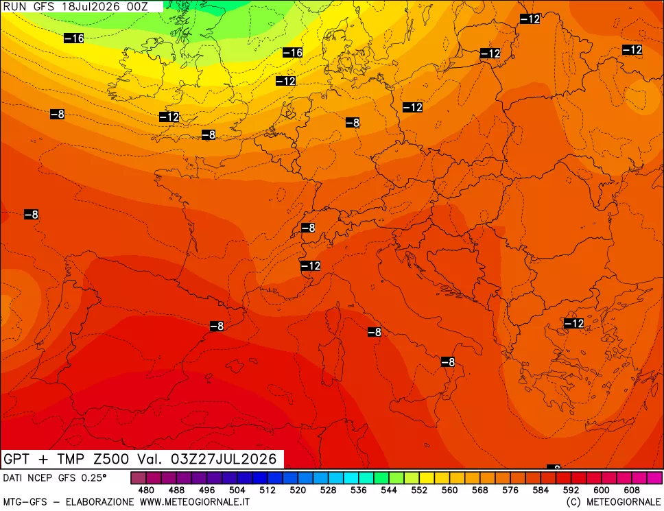 mappa 500 hPa GPT + Temp