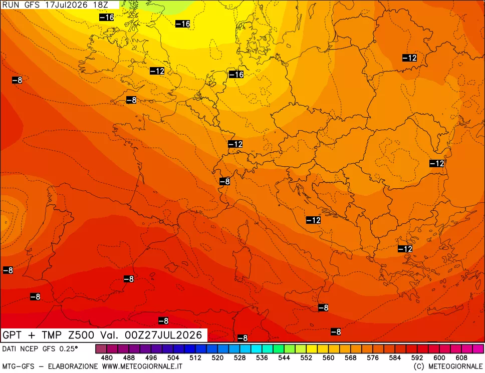 mappa 500 hPa GPT + Temp