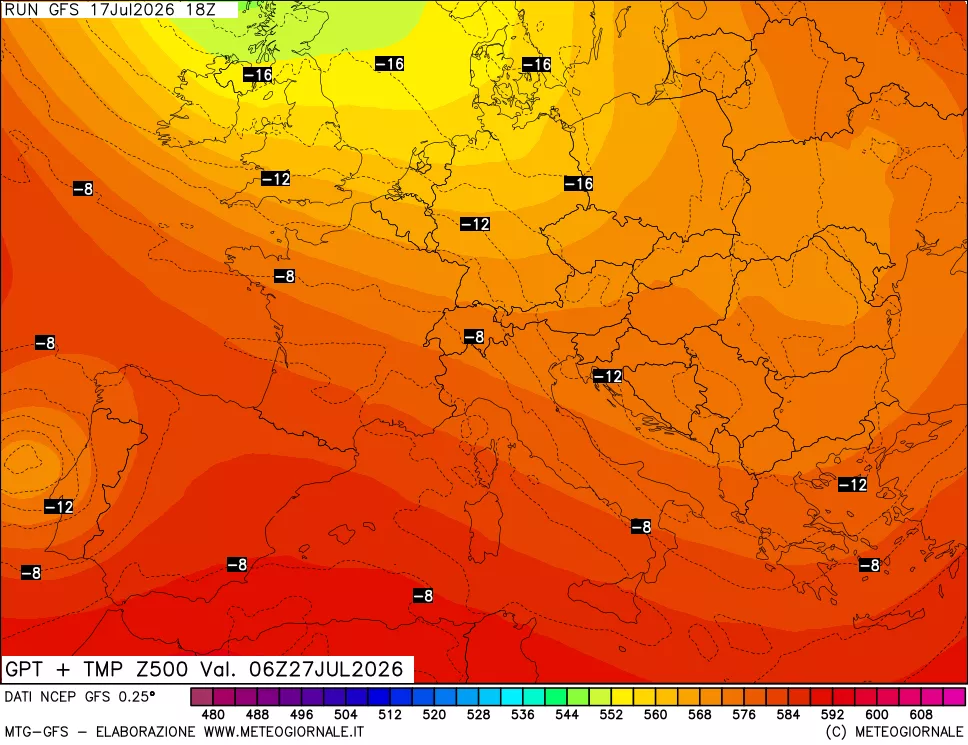 mappa 500 hPa GPT + Temp