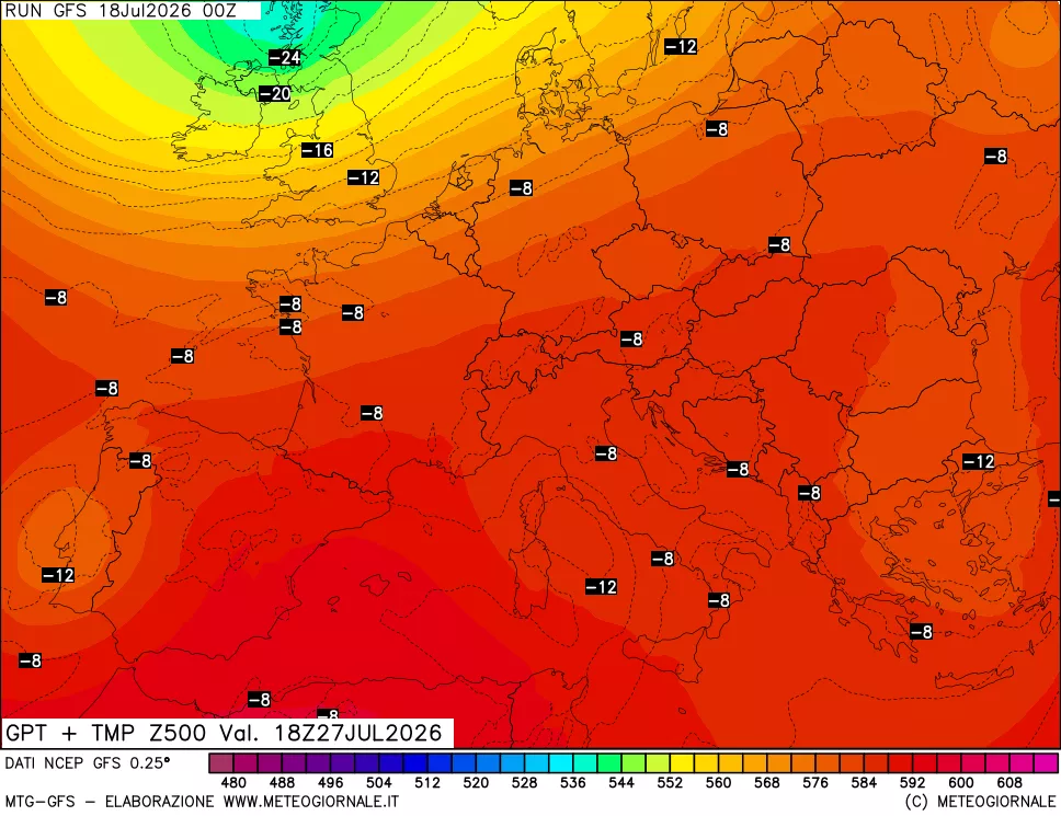 mappa 500 hPa GPT + Temp