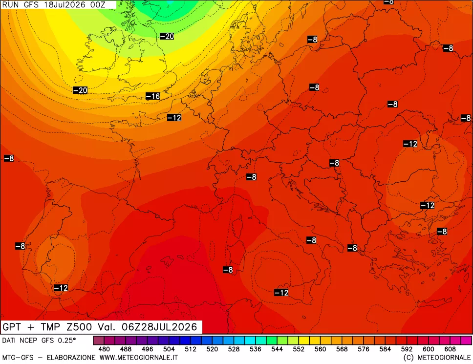 mappa 500 hPa GPT + Temp
