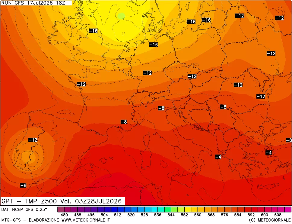 mappa 500 hPa GPT + Temp