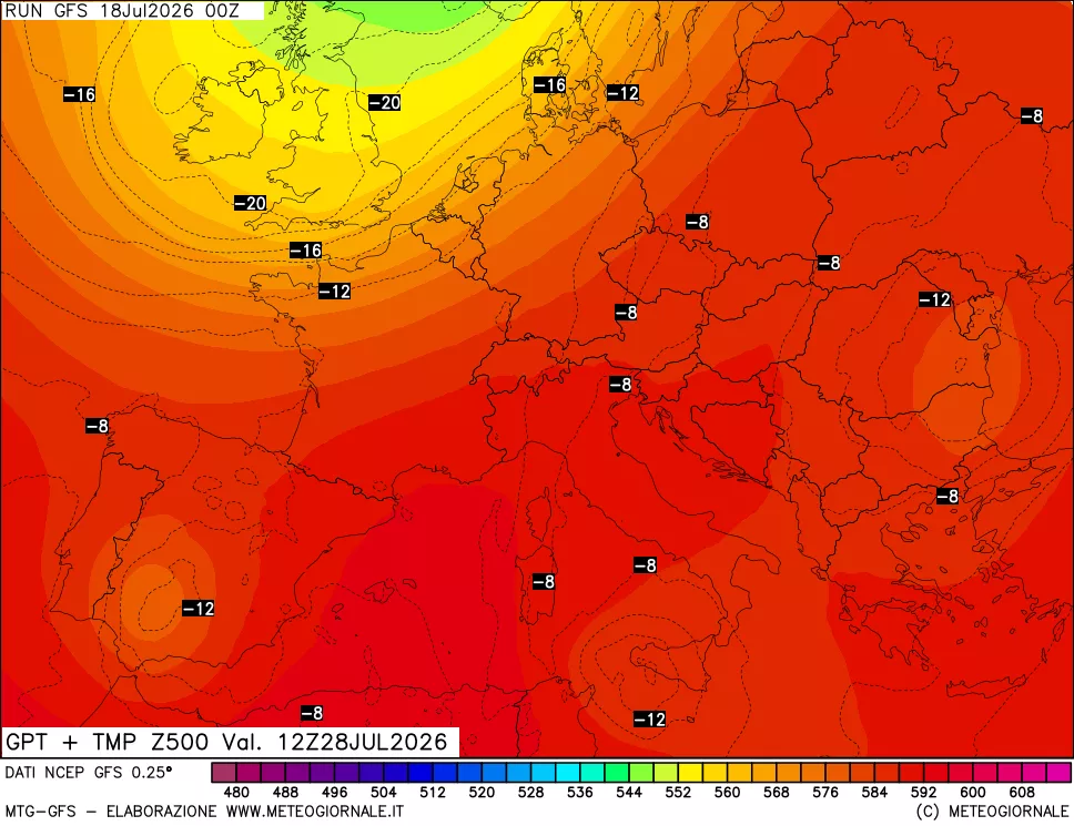 mappa 500 hPa GPT + Temp