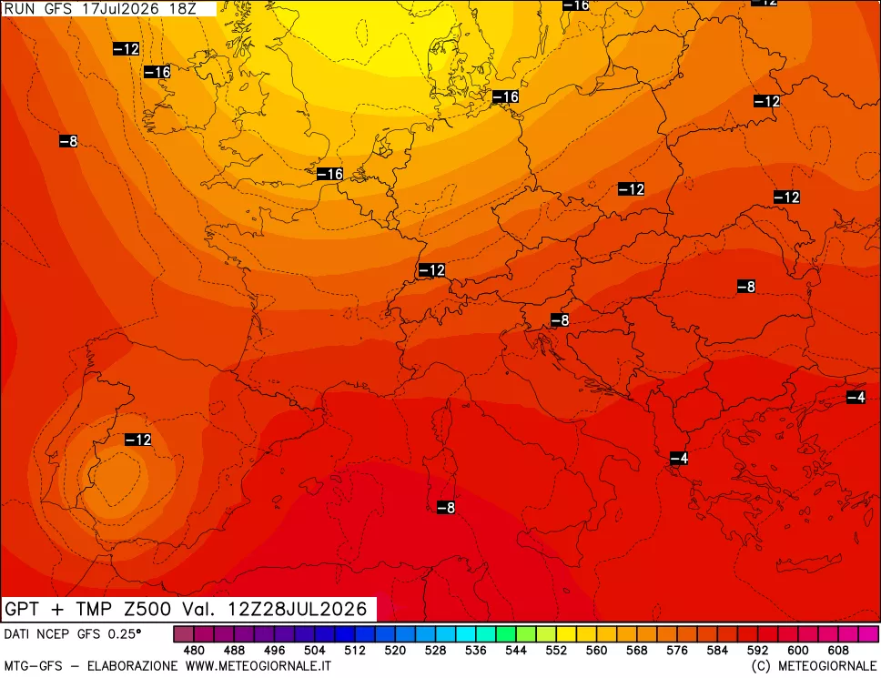 mappa 500 hPa GPT + Temp