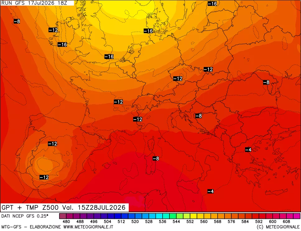 mappa 500 hPa GPT + Temp