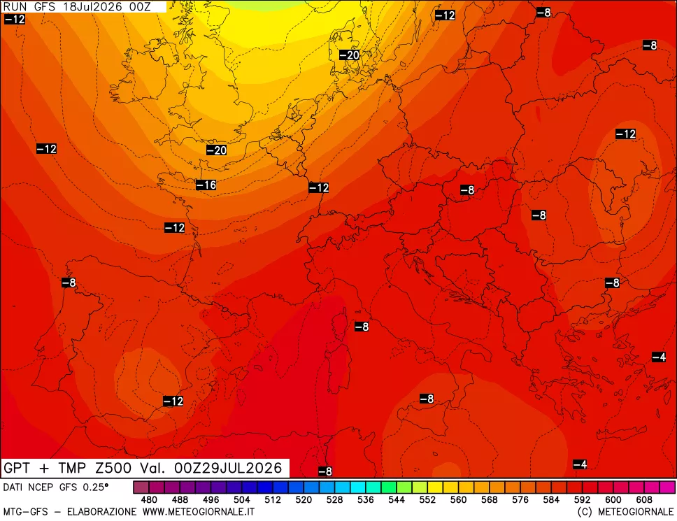mappa 500 hPa GPT + Temp