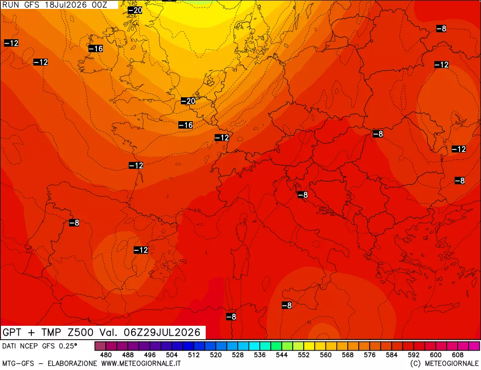 mappa 500 hPa GPT + Temp