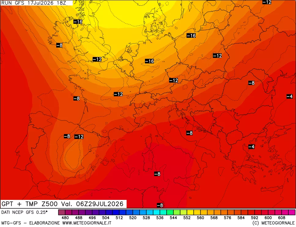 mappa 500 hPa GPT + Temp