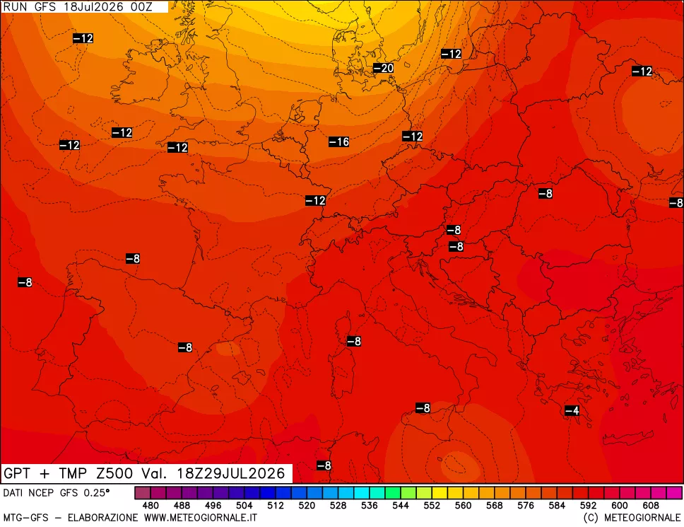 mappa 500 hPa GPT + Temp