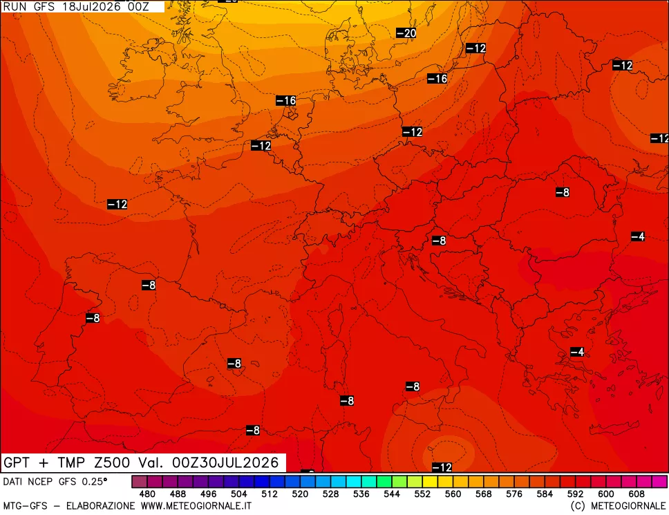 mappa 500 hPa GPT + Temp