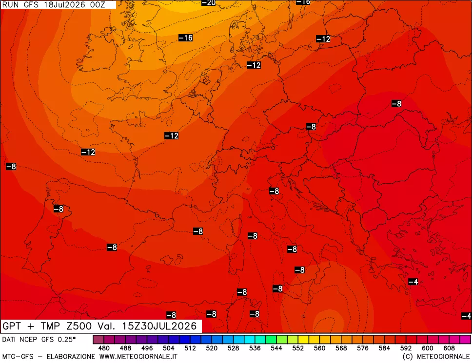 mappa 500 hPa GPT + Temp