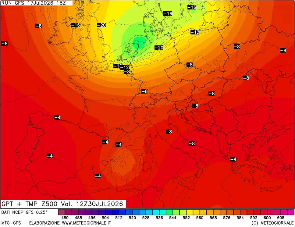 mappa 500 hPa GPT + Temp
