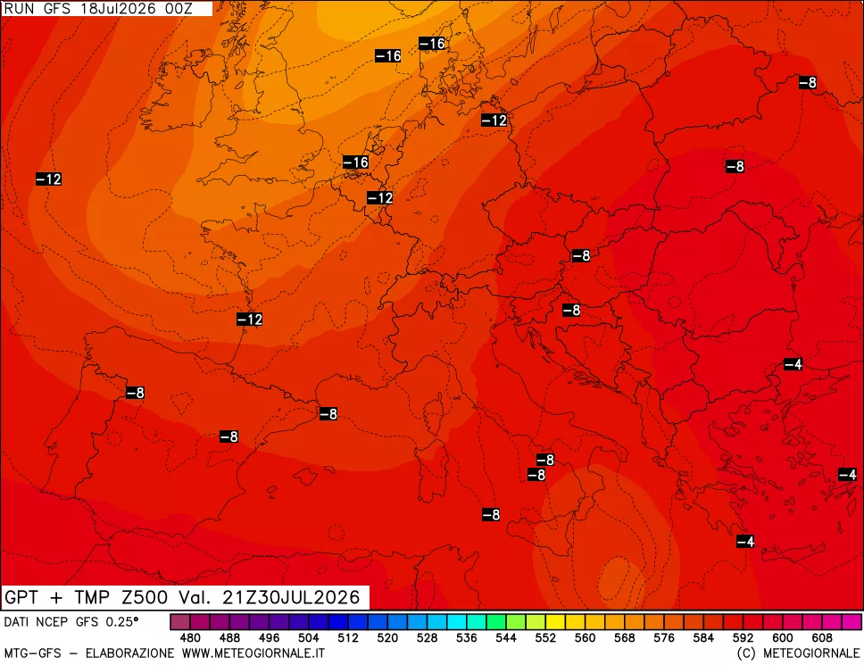 mappa 500 hPa GPT + Temp