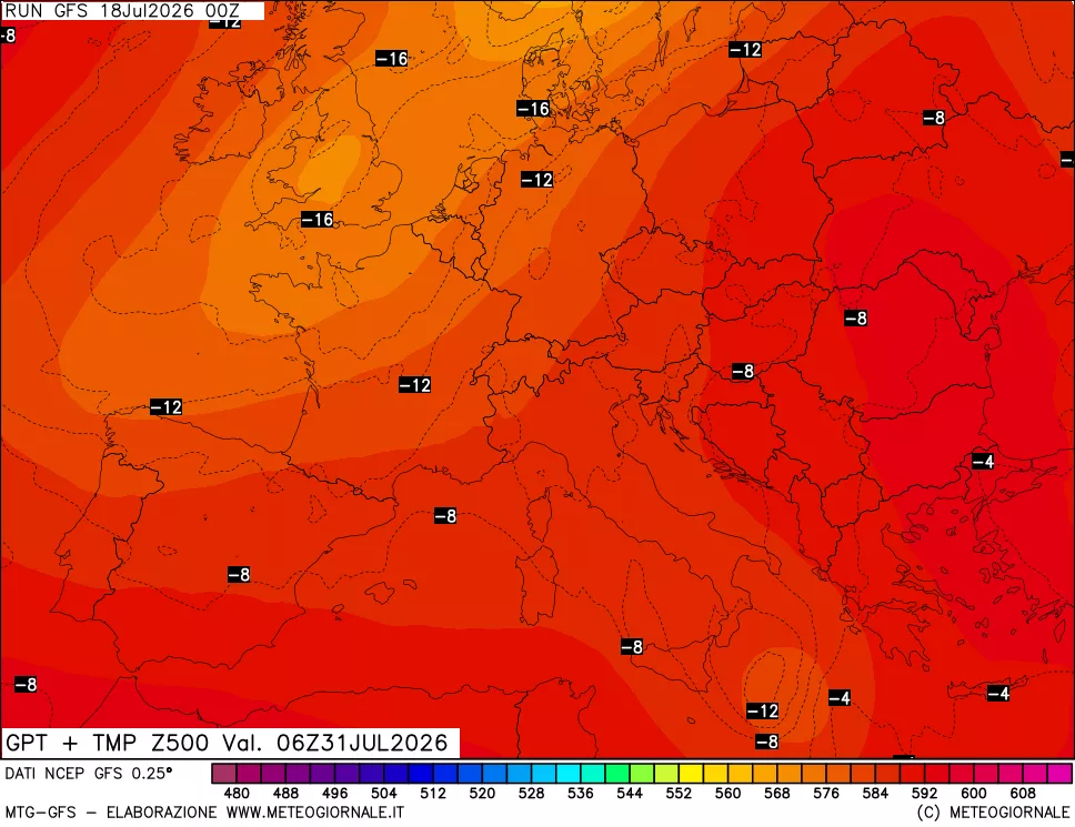 mappa 500 hPa GPT + Temp