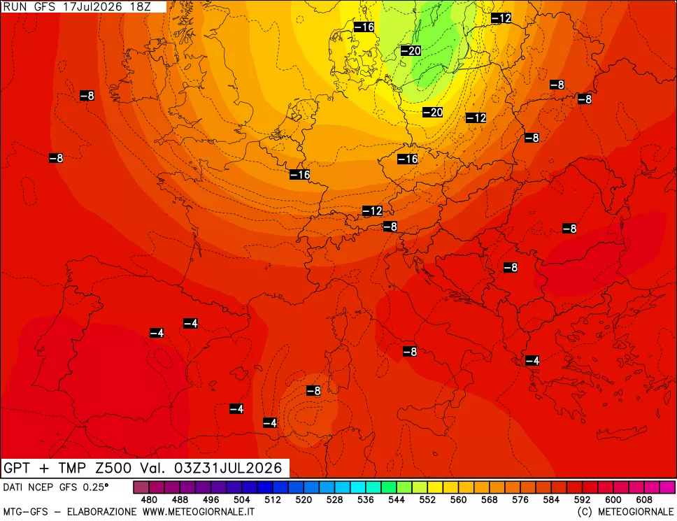 mappa 500 hPa GPT + Temp