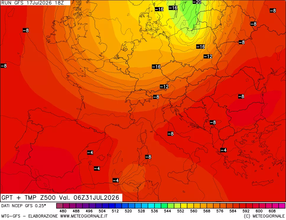 mappa 500 hPa GPT + Temp